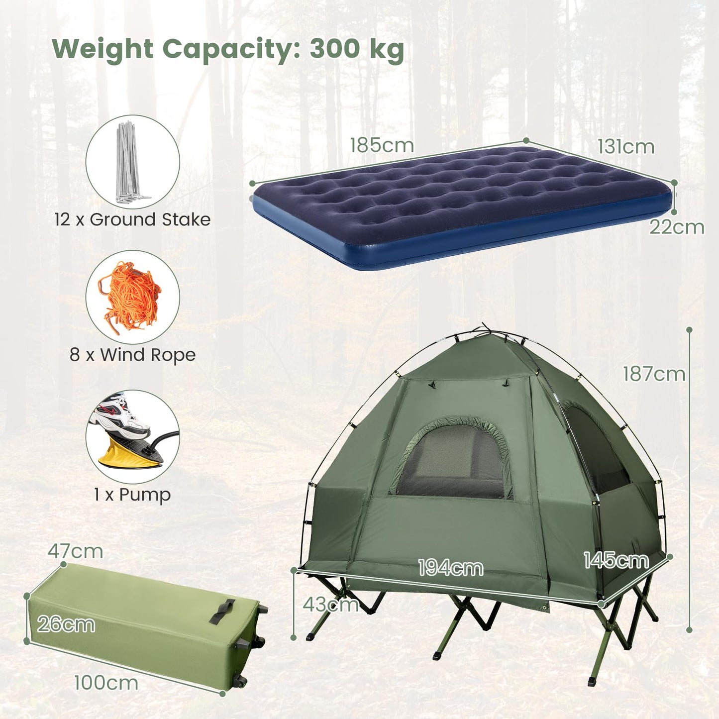 2-Person Outdoor Portable Foldable Camping Tent with Air Mattress & Sleeping Bag