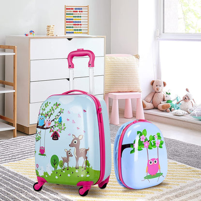 2 Pieces Kids Luggage Set with 4 Casters & Retractable Handle