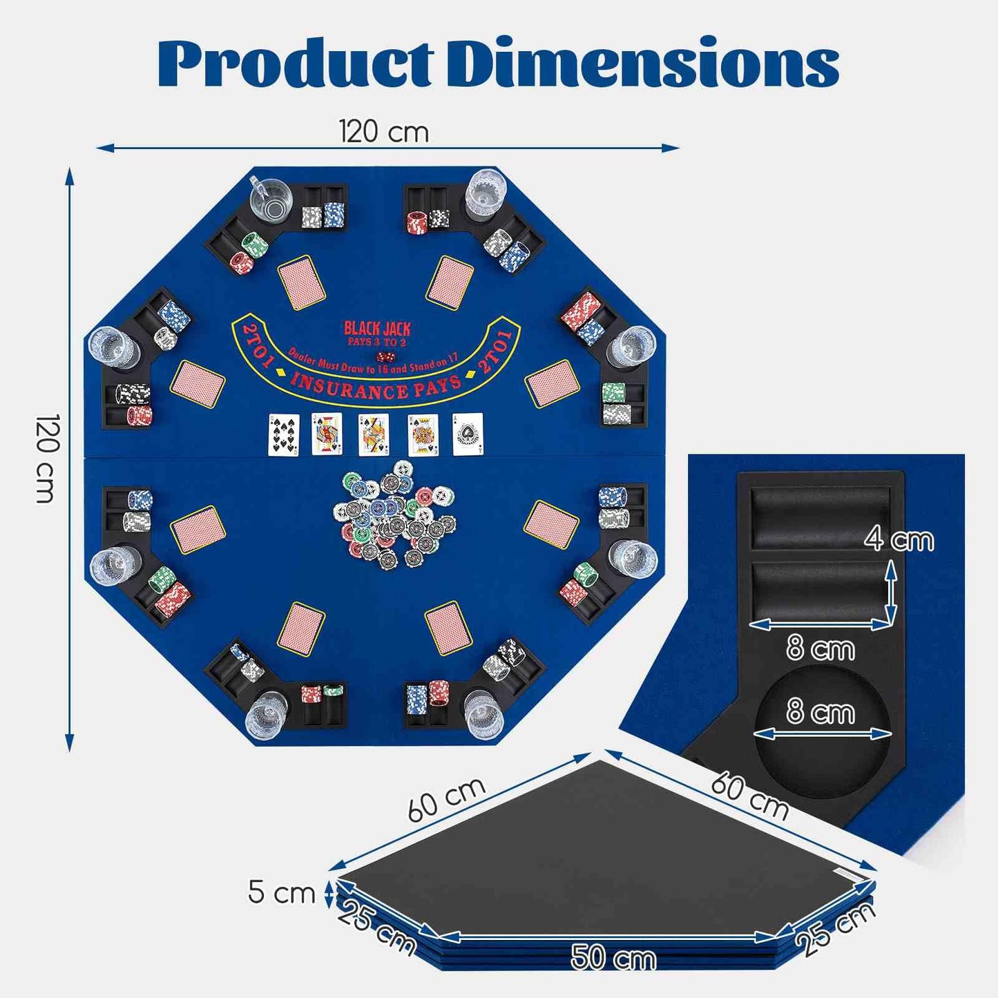 1.2M 8-Player Foldable Poker Table Top for Family Game