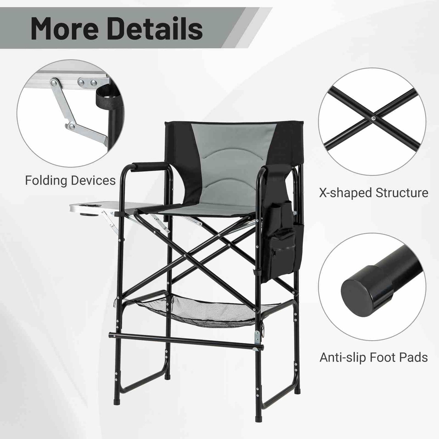 116.5 cm Tall Directors Chair with Foldable Side Table & Footrest