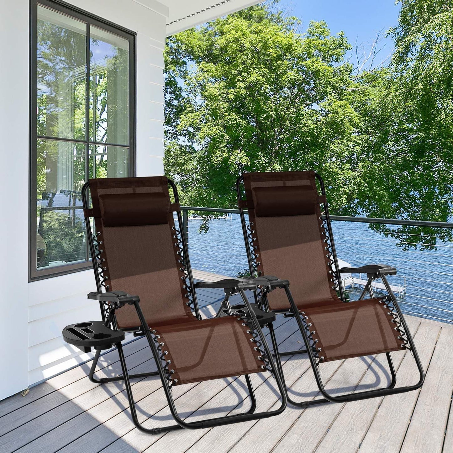 Patio Zero Gravity Lounge Chair with Cup Holder & Removable Pillow