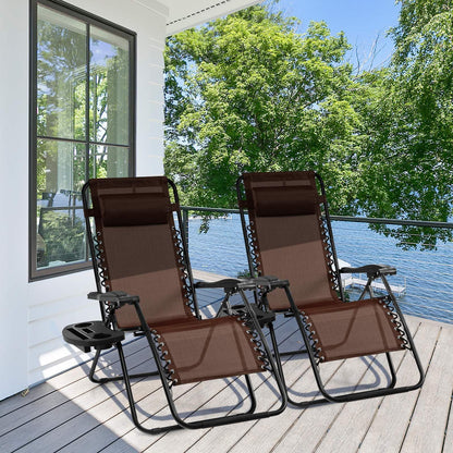 Patio Zero Gravity Lounge Chair with Cup Holder & Removable Pillow