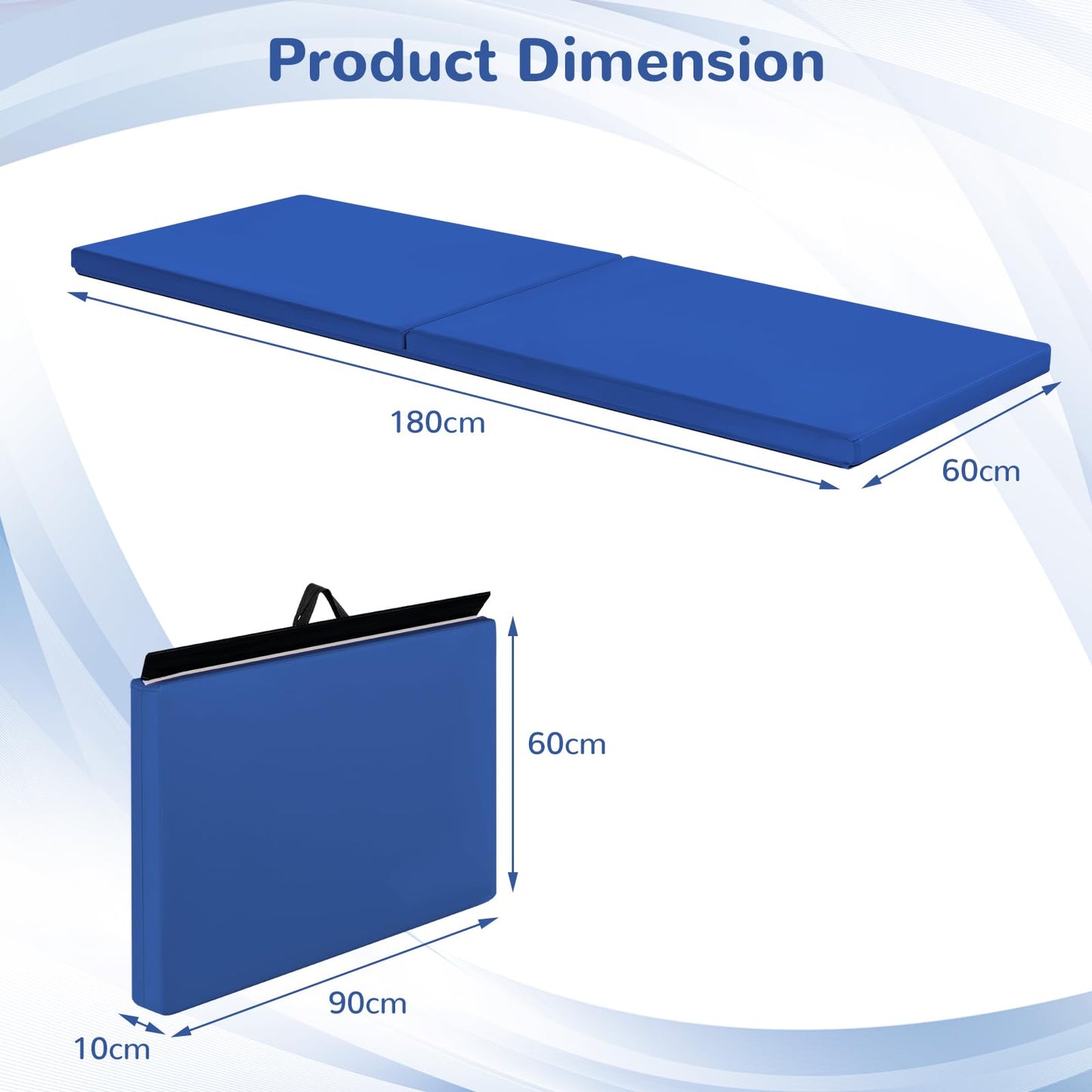 180cm x 60cm Extra Thick Foam Folding Gymnastics Exercise Mat with Carrying Handles