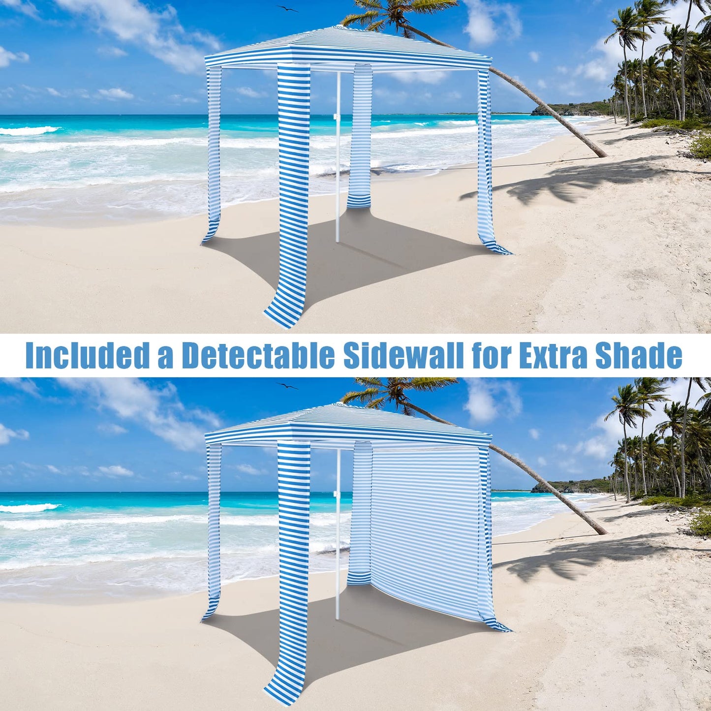 204 x 207 CM Foldable Beach Cabana Easy-Setup Portable Beach Canopy