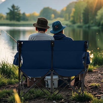 2-Person Outdoor Folding Love seat with Cup Holders & Armrests