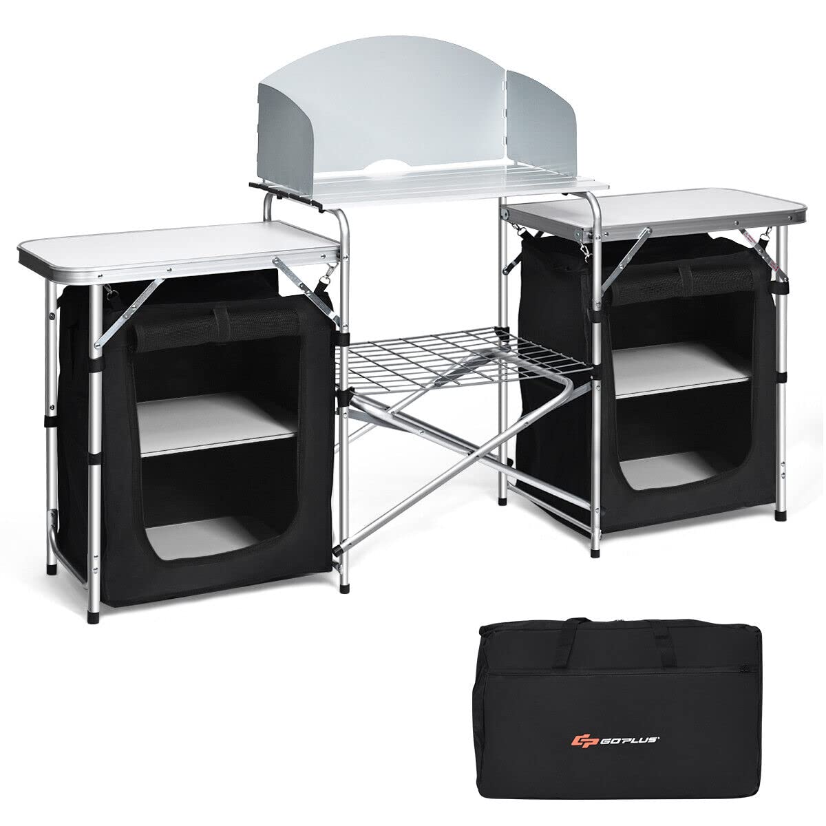 Portable Camping Kitchen Table Aluminum Fold-Up Camping Kitchen with Windscreen