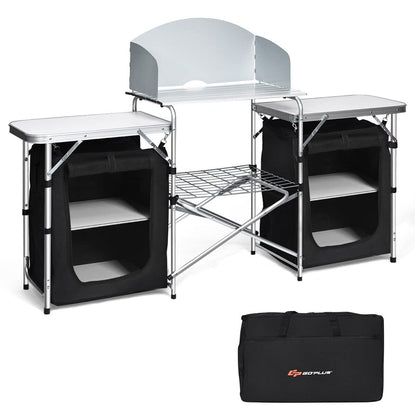 Portable Camping Kitchen Table Aluminum Fold-Up Camping Kitchen with Windscreen