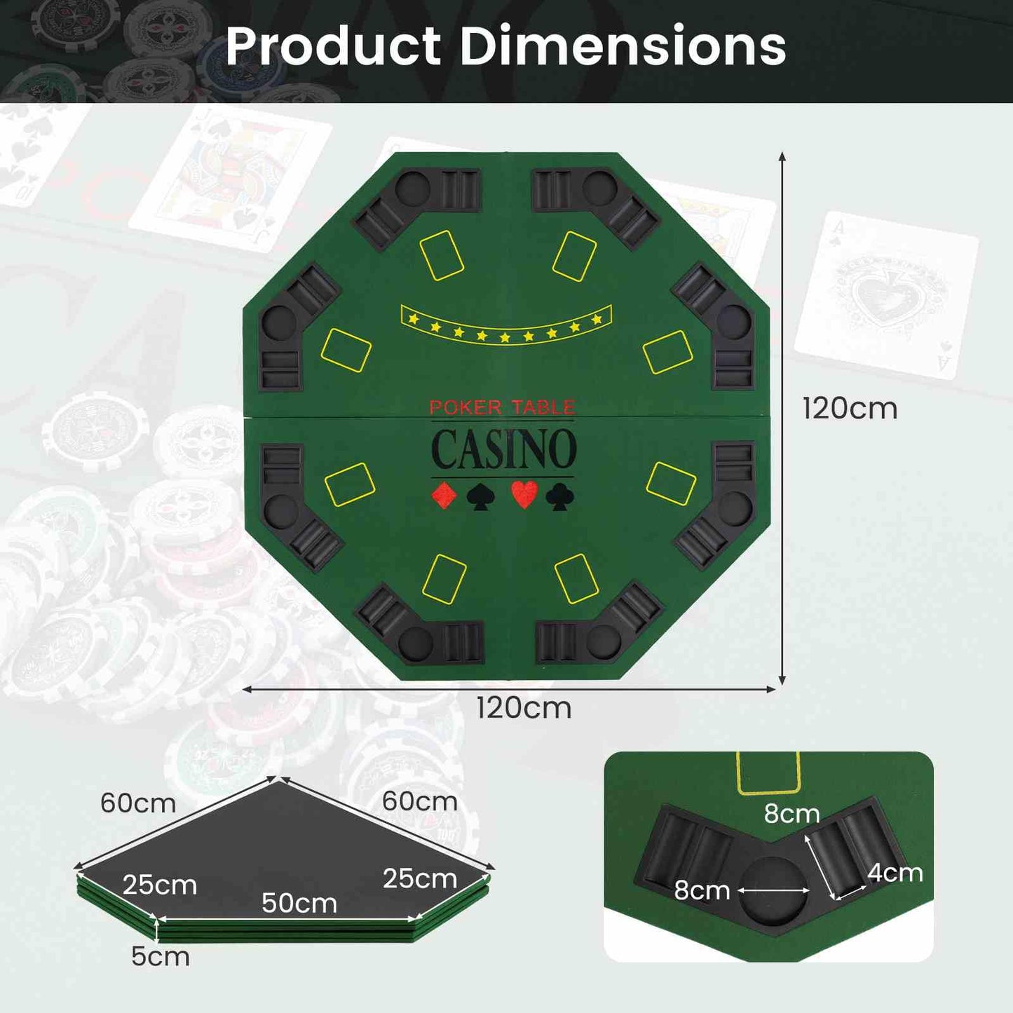 1.2M Poker Table Top 8 Player Foldable Texas Holdem Poker Table Topper w/Carrying Bag