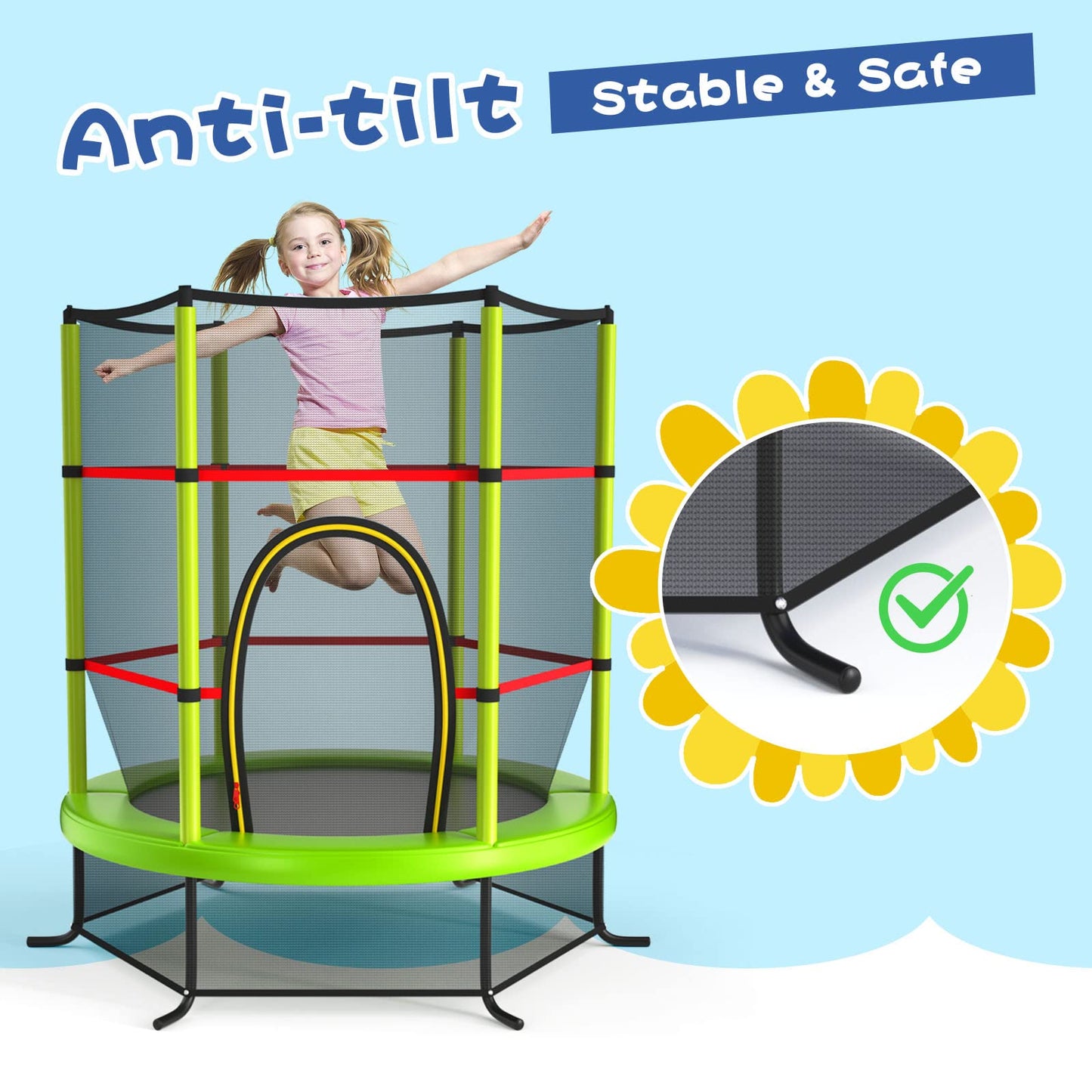 5.3FT Mini Kids Trampoline with 135kg Load Capacity & Enclosure Net
