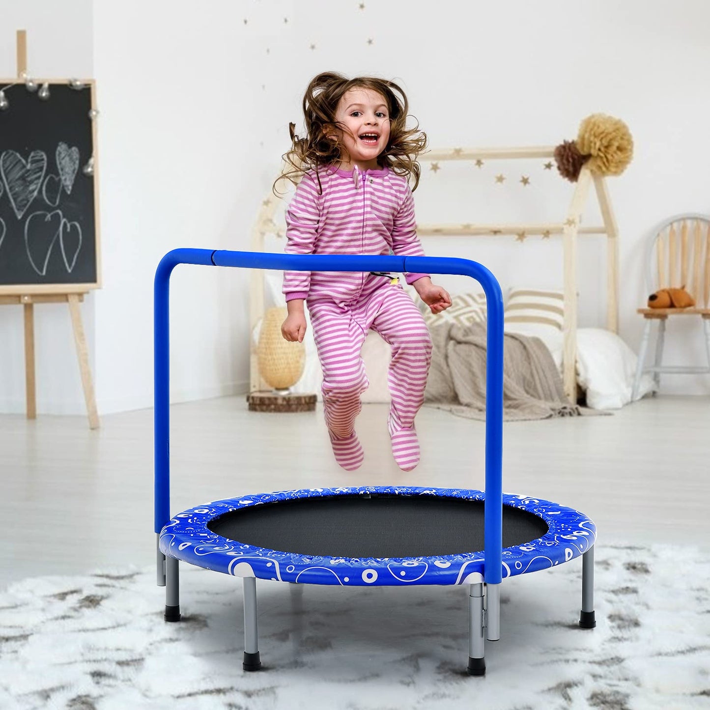 36” Kids Trampoline, Foldable Mini Rebounder with Full Covered Handle and Safety Pad