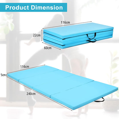 Folding Gymnastics Mat 240 cm x 116 cm x 5 cm Exercise Tumbling Mat w/ Carrying Handles for Home Gym Fitness