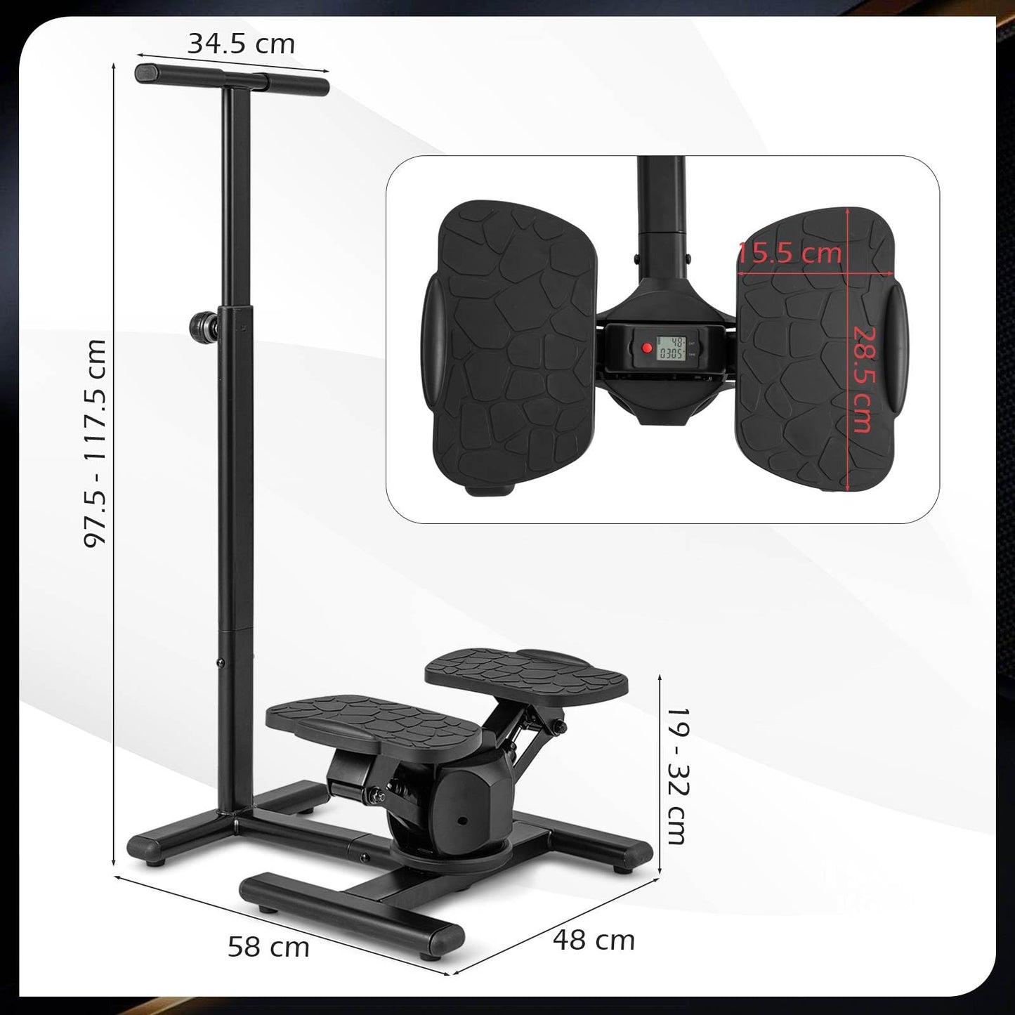 Twist Stair Stepper Workout Equipment with Height-Adjustable Handlebar & Non-slip Pedals