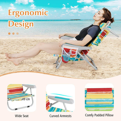 Foldable 5-Position Backpack Beach Chair with Cup Holder