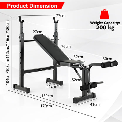 Adjustable Weight Bench & Barbell Rack Set Multipurpose Fitness Machine