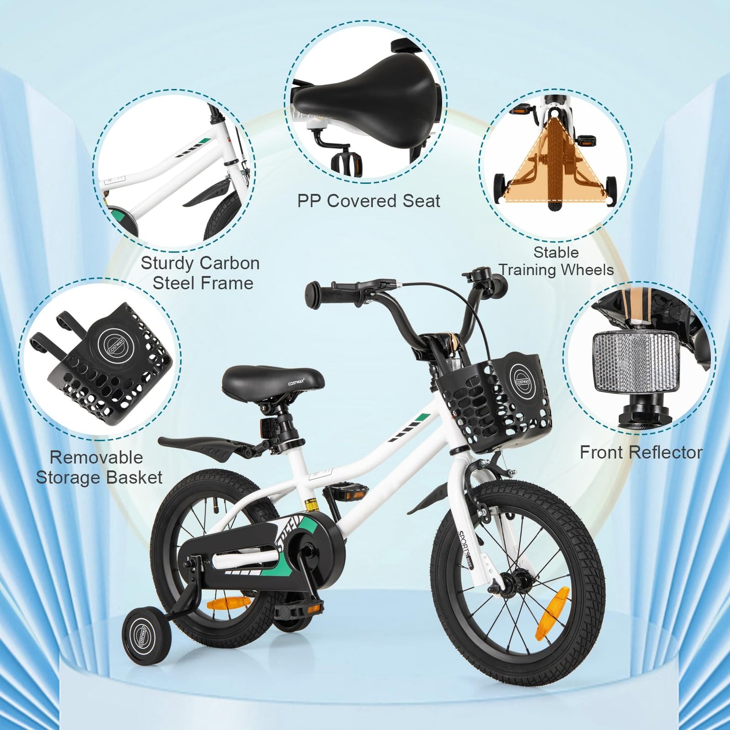 14 16 18 Inch Kids Bike with Training Wheels for Girls Boys