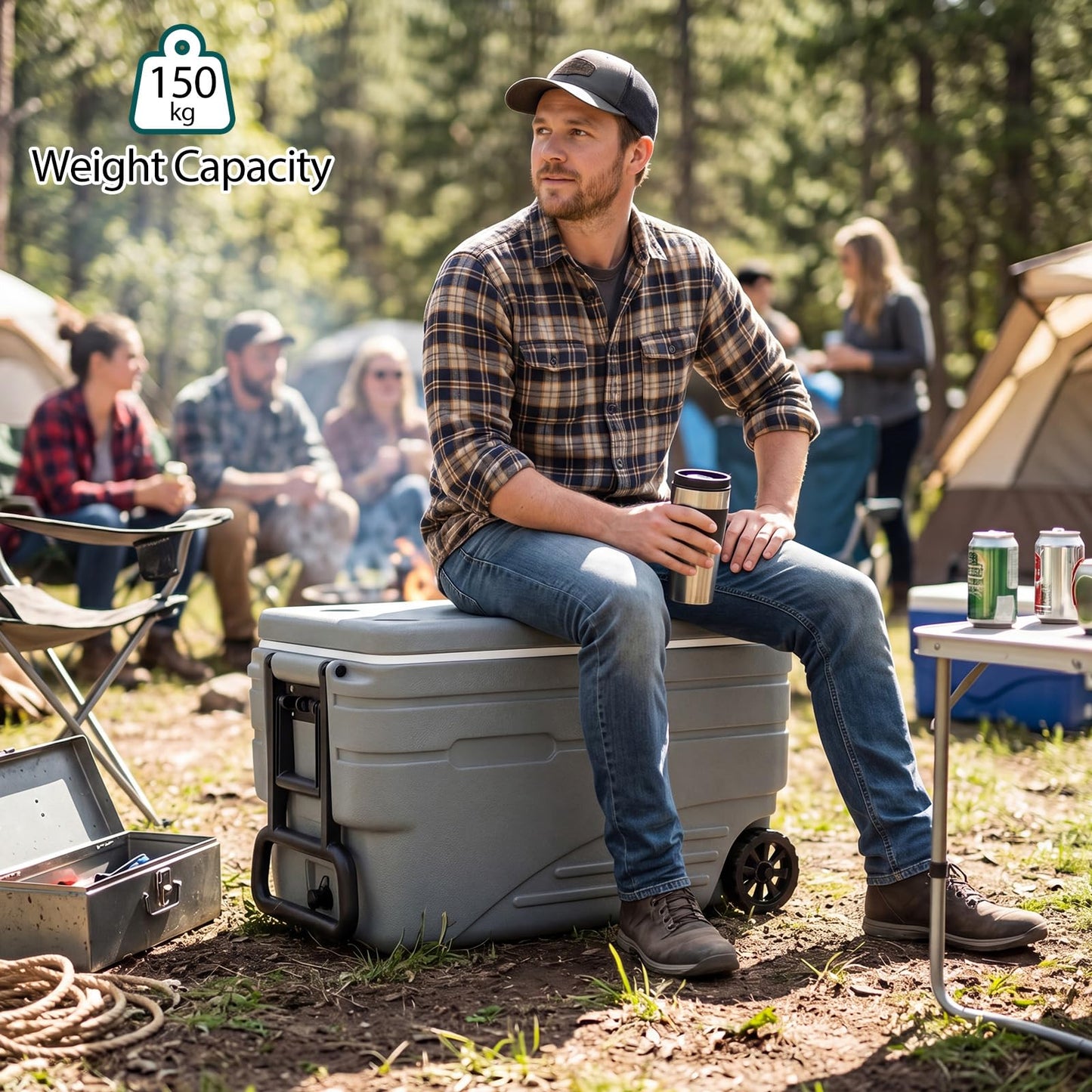 80L Portable Wheeled Ice Cooler, All-Weather HDPE Ice Chest