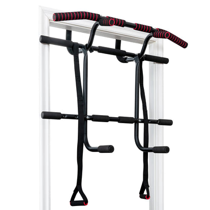 Portable Doorway Pull Up Bar Hanging Fitness Door Trainer w/Power Ropes & Dip Station