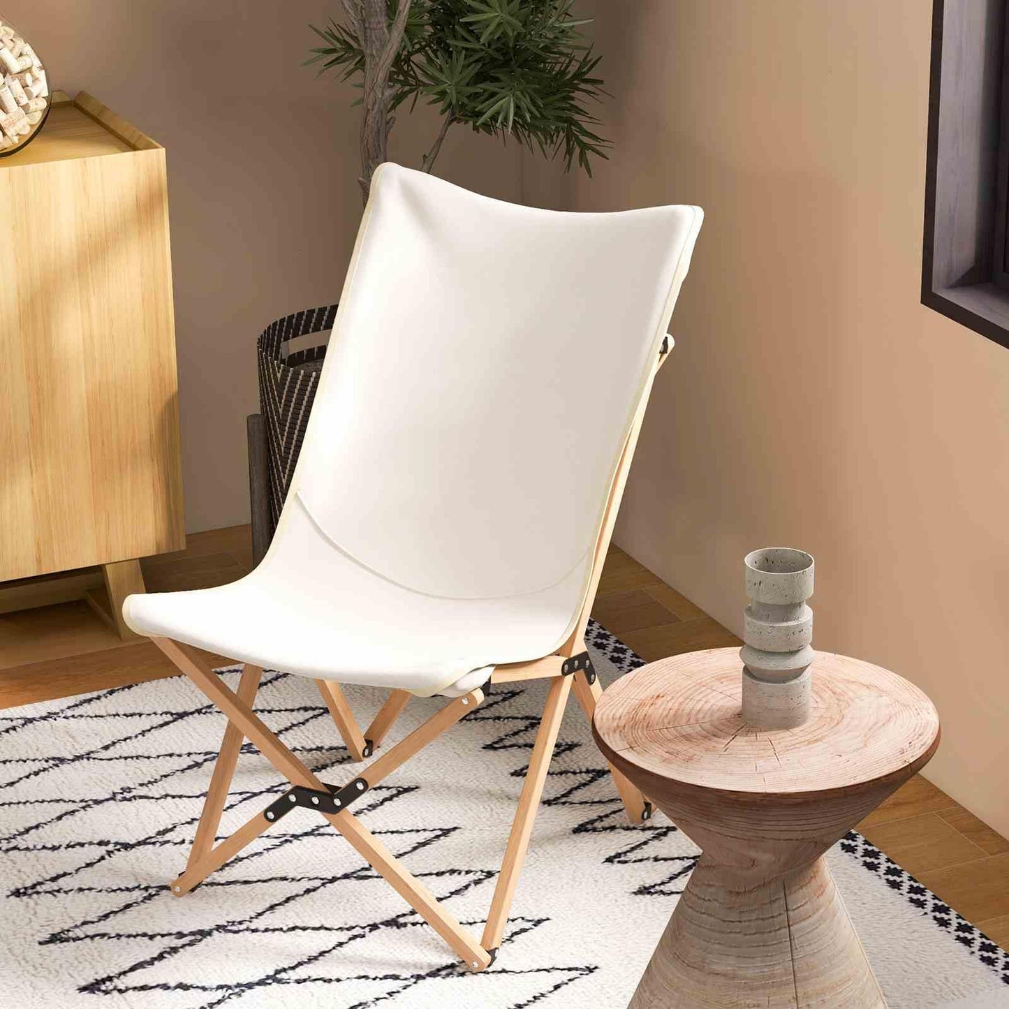 Butterfly Folding Chair Set of 2 Bamboo Dorm Chair with Storage Pocket