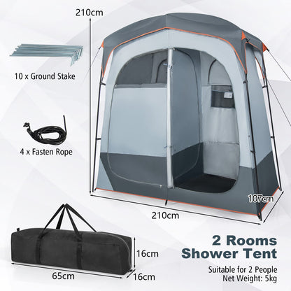 2 Rooms Shower Tent Oversize Privacy Shelter Tent with Removable Rain Fly