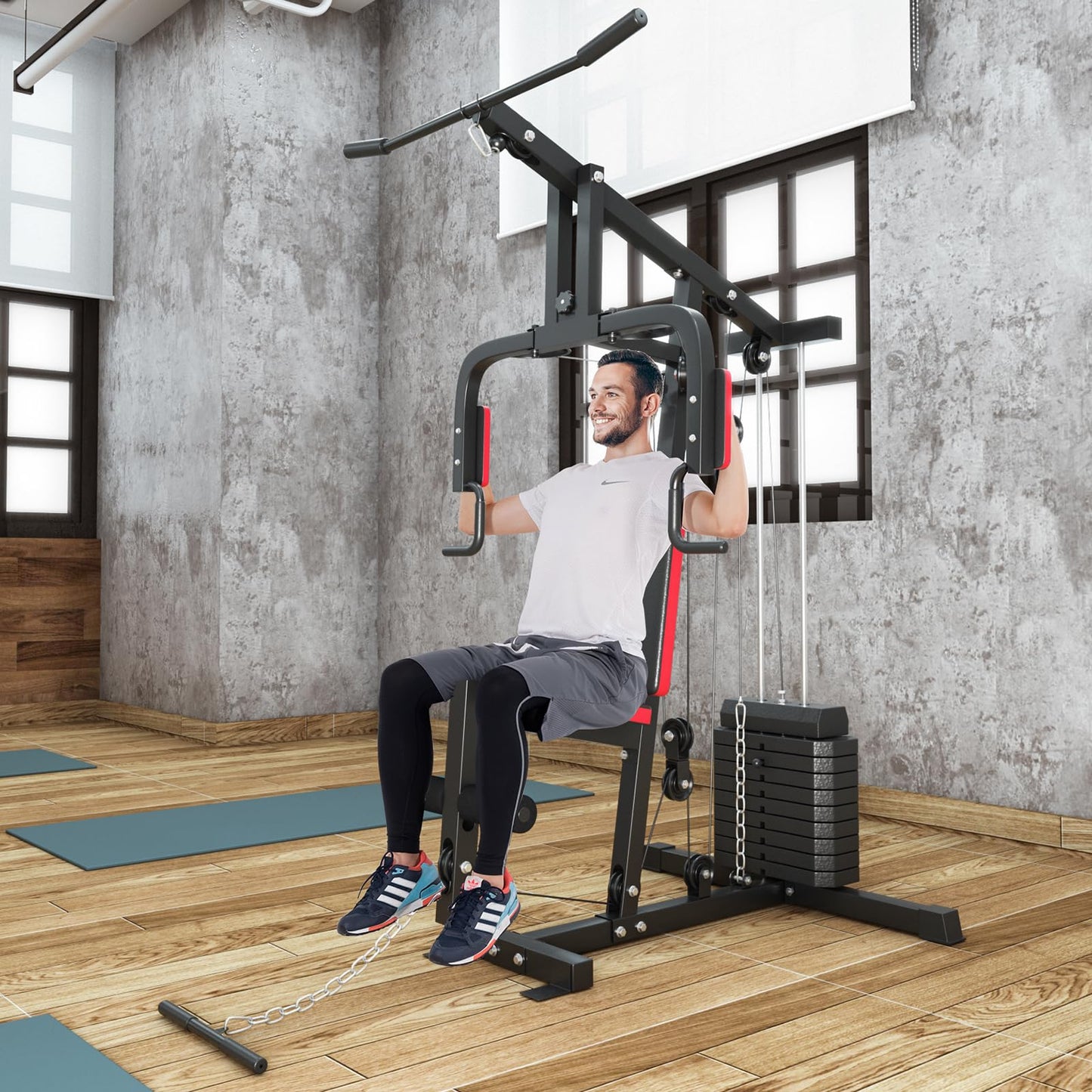 Multifunction Home Gym Station Indoor Strength Training Fitness Machine w/45 kg Weight Stack