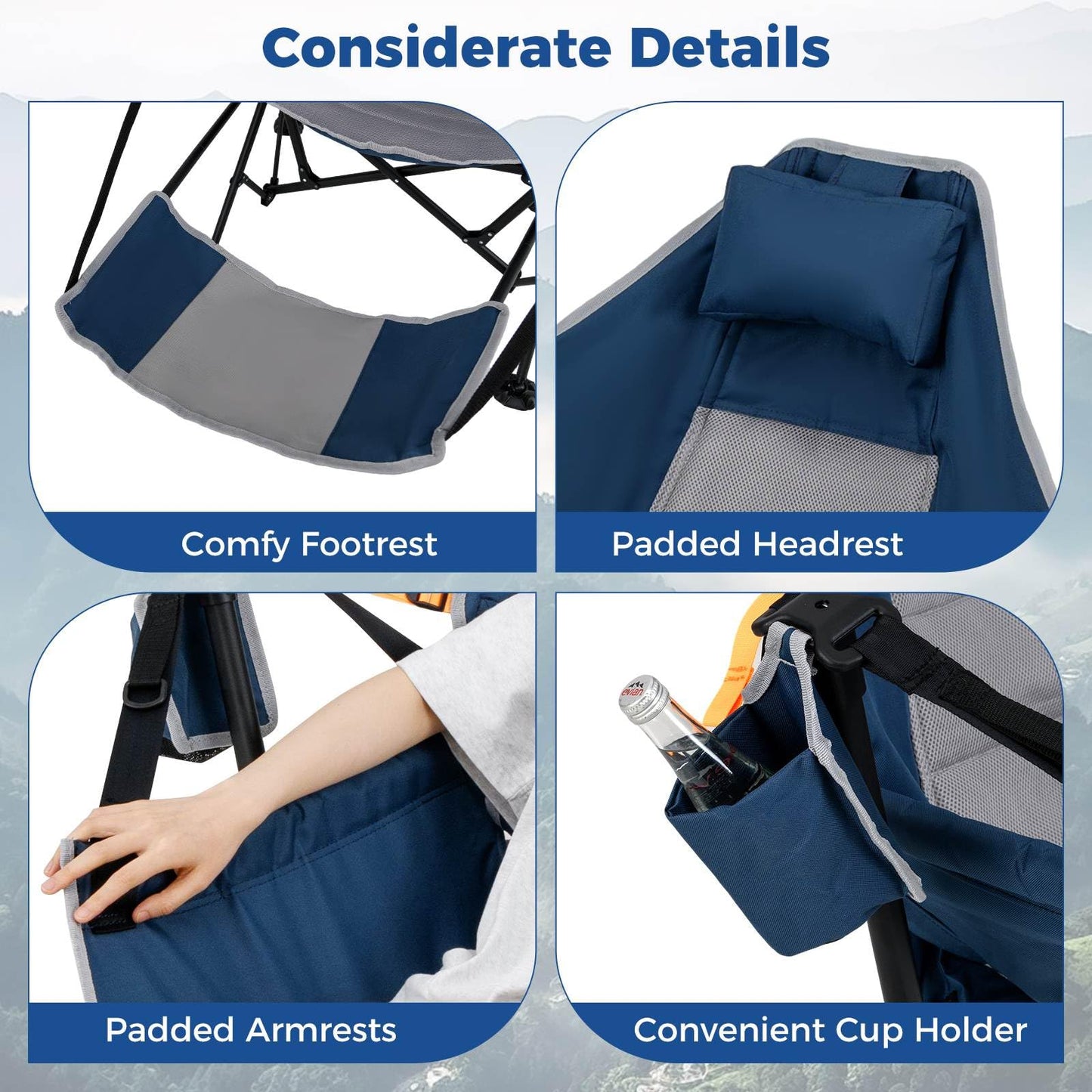 Oversized Hammock Camping Chair with Footrest for Adults with Cup Holder