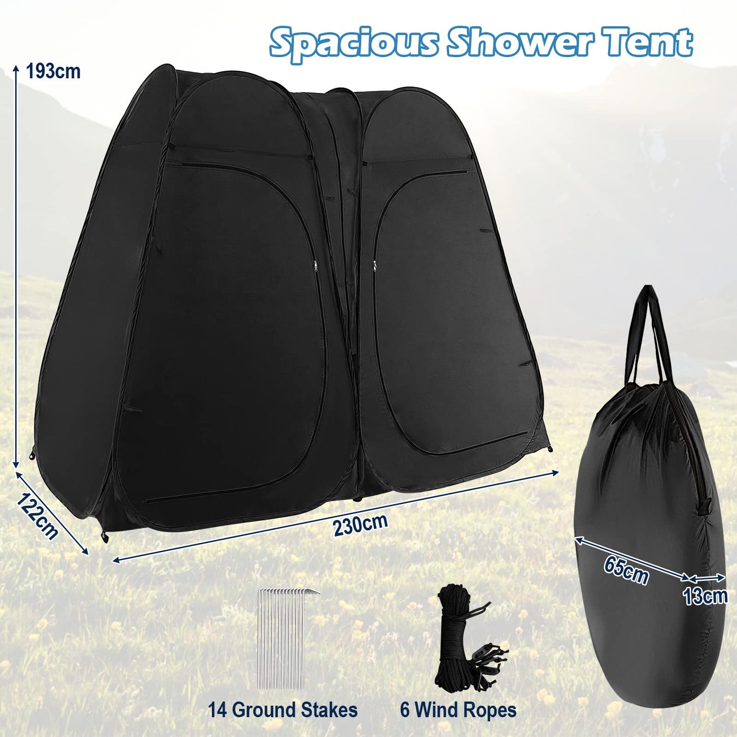 Double Room Outdoor Privacy Tent with Window Floor Storage Pocket