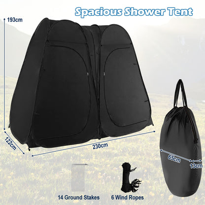 Double Room Outdoor Privacy Tent with Window Floor Storage Pocket