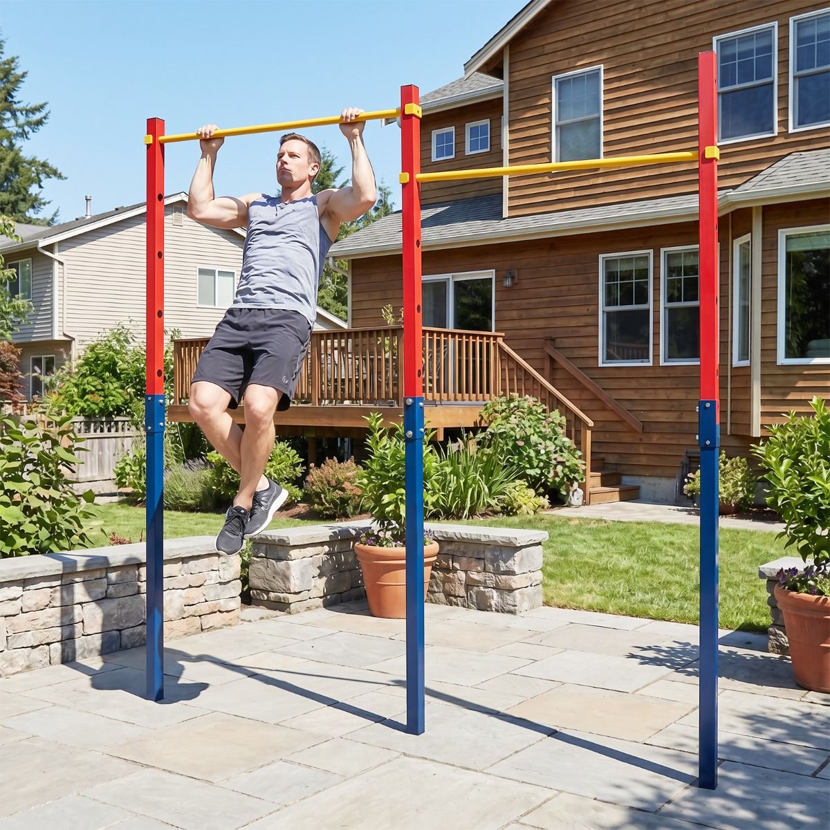 220 kg In-Ground Pull Up Bar with 5 Adjustable Heights and Anchors