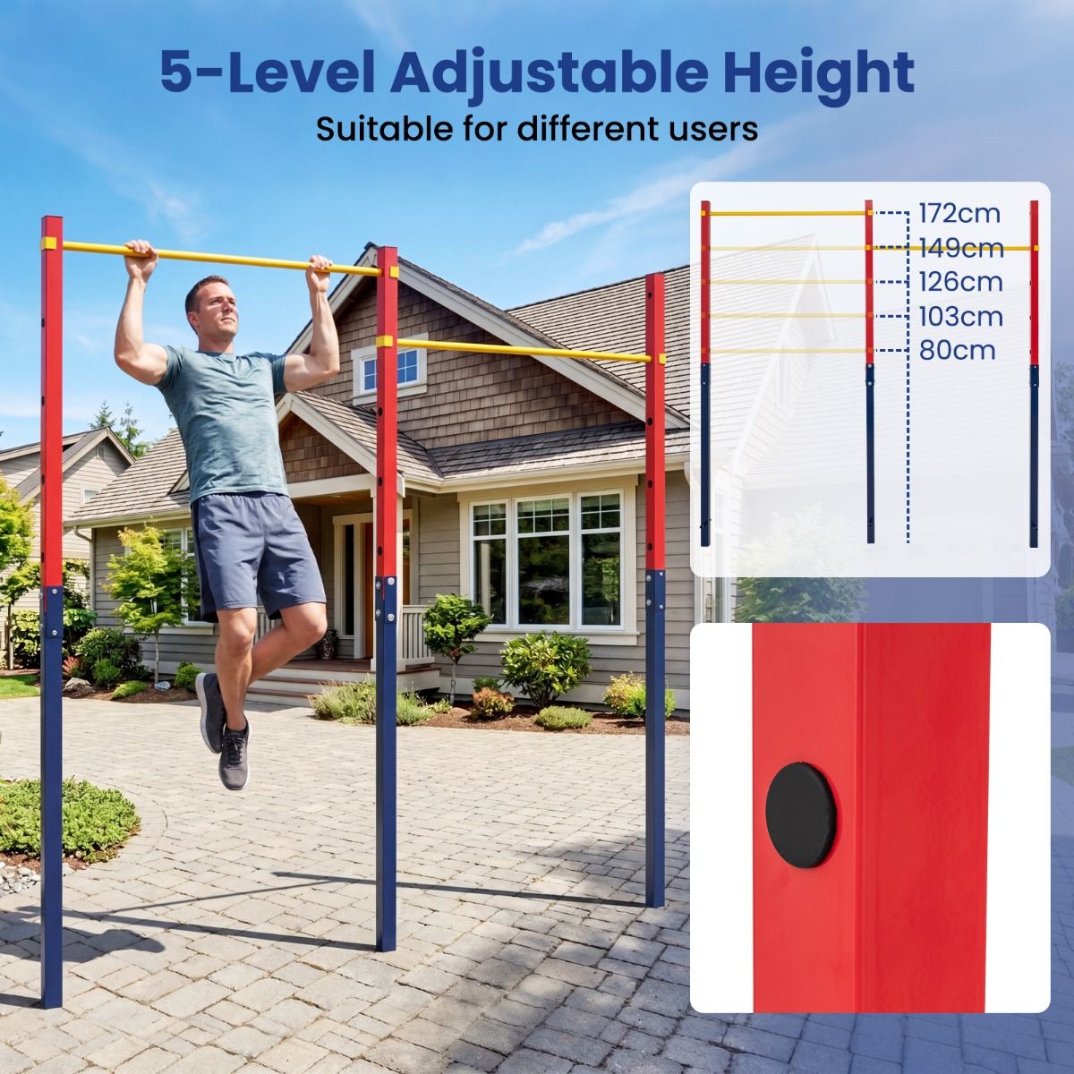 220 kg In-Ground Pull Up Bar with 5 Adjustable Heights and Anchors