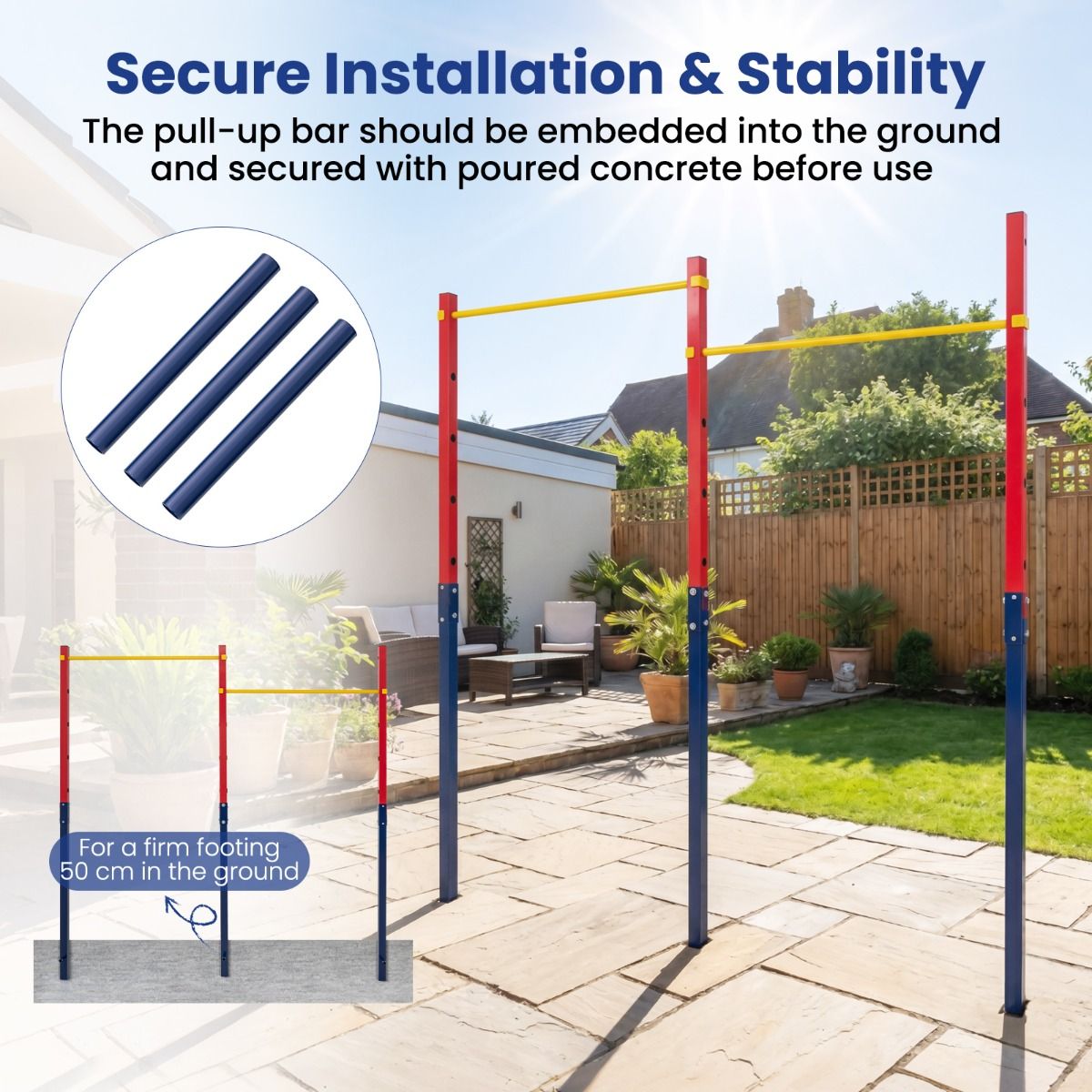 220 kg In-Ground Pull Up Bar with 5 Adjustable Heights and Anchors