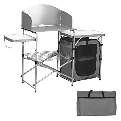 Outdoor Camping Table with Storage Aluminium Folding Camp Kitchen with Windscreen