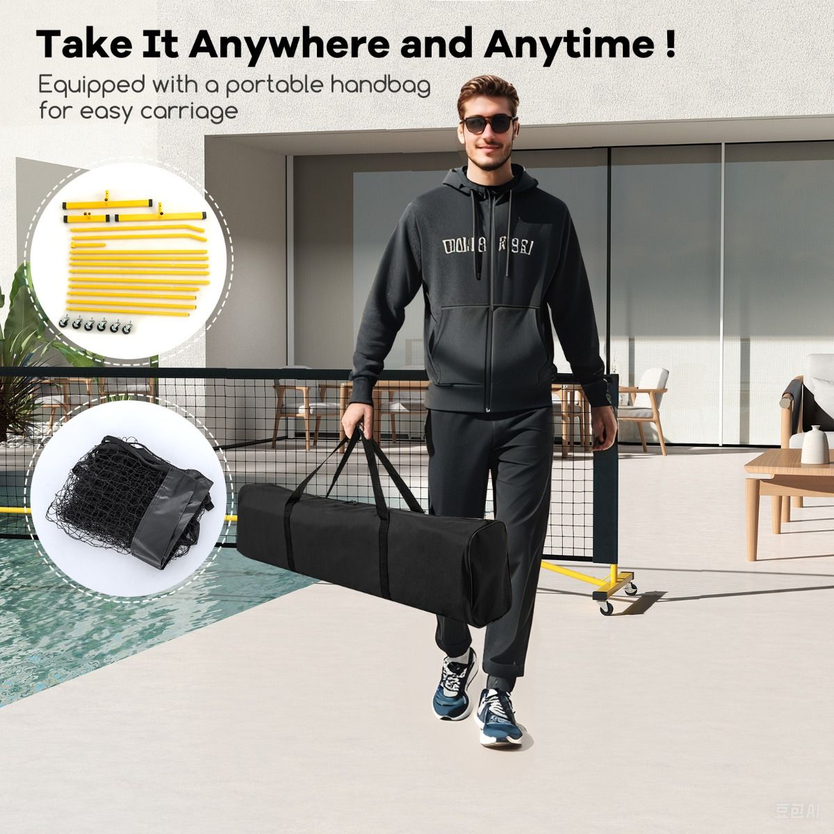 Pickle Ball Net System with Metal Frame and Wear-resistant Net