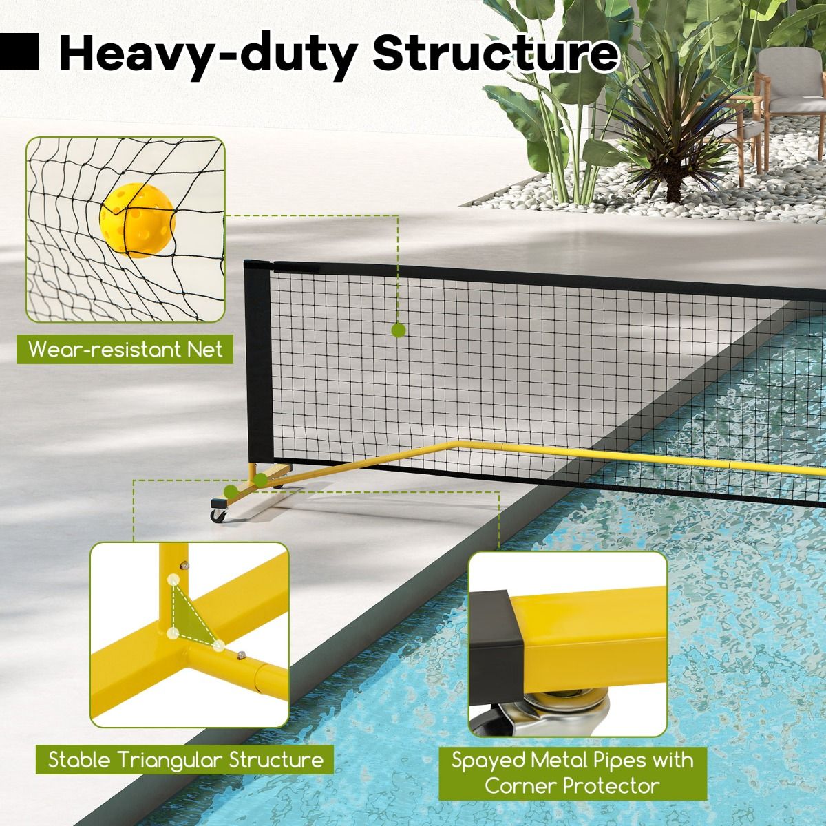 Pickle Ball Net System with Metal Frame and Wear-resistant Net