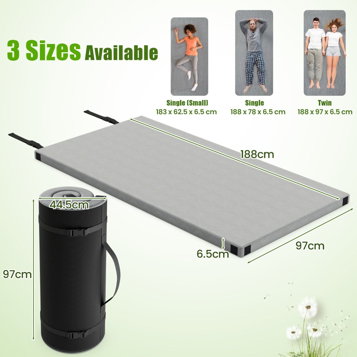 Foldable Camping Mattress with Foam Cushion and Carrying Bag for Living Room
