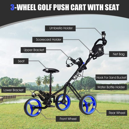 3-Wheel Folding Golf Push Cart