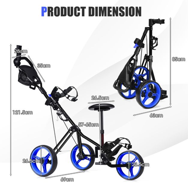 3-Wheel Folding Golf Push Cart