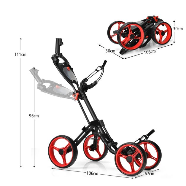 4 Wheels Aluminum Golf Push Pull Cart