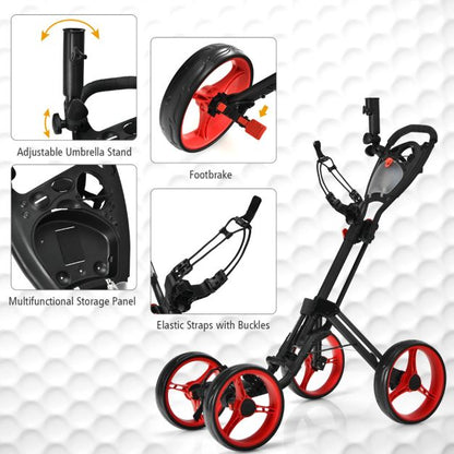 4 Wheels Aluminum Golf Push Pull Cart