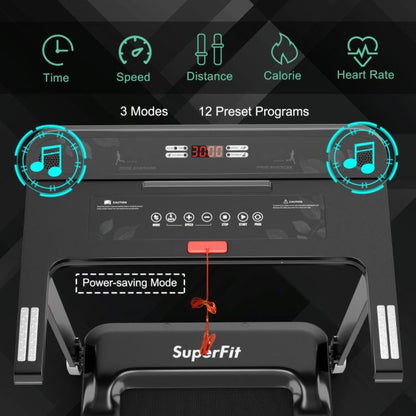 Folding Electric Treadmill with 12 Preset Programs & App Control for Home
