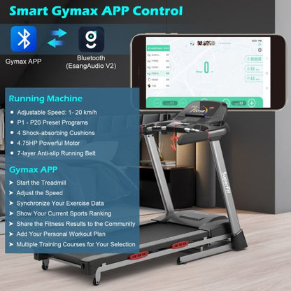 4.75HP Folding Treadmill with 15% Auto Incline for Home & Gym
