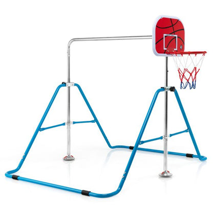 Folding Horizontal Gymnastics Bar with Basketball Hoop for Kids' Junior Training