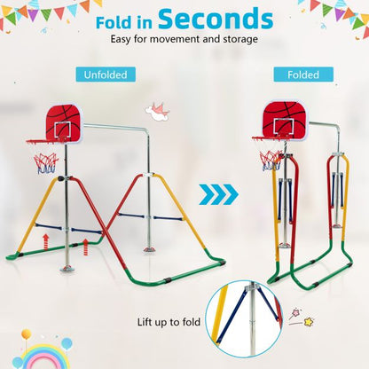 Folding Horizontal Gymnastics Bar with Basketball Hoop for Kids' Junior Training