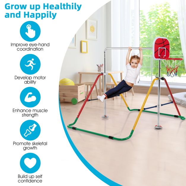 Folding Horizontal Gymnastics Bar with Basketball Hoop for Kids' Junior Training