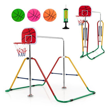 Folding Horizontal Gymnastics Bar with Basketball Hoop for Kids' Junior Training