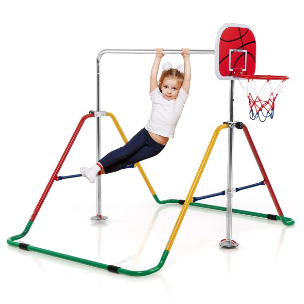 Folding Horizontal Gymnastics Bar with Basketball Hoop for Kids' Junior Training