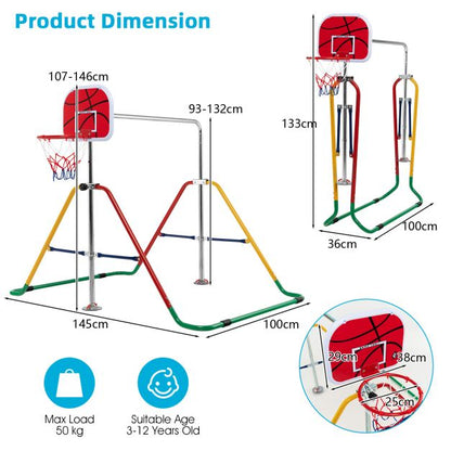 Folding Horizontal Gymnastics Bar with Basketball Hoop for Kids' Junior Training