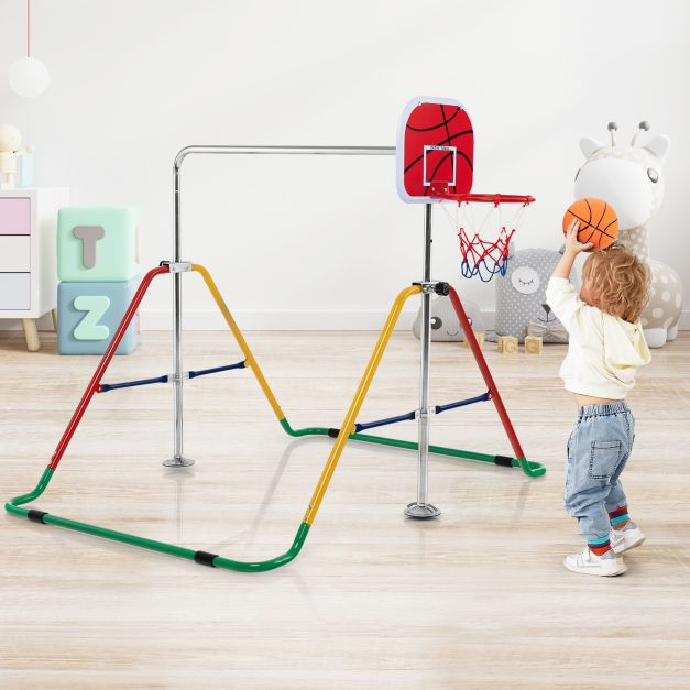 Folding Horizontal Gymnastics Bar with Basketball Hoop for Kids' Junior Training