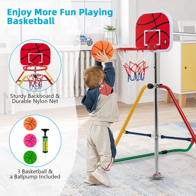 Folding Horizontal Gymnastics Bar with Basketball Hoop for Kids' Junior Training