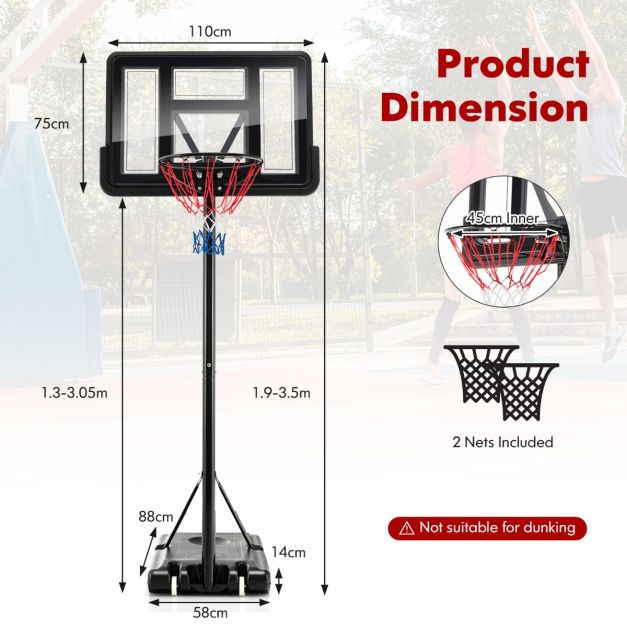 130-350cm Height Adjustable Basketball Hoop with 2 Nets