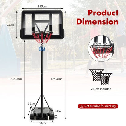 130-350cm Height Adjustable Basketball Hoop with 2 Nets